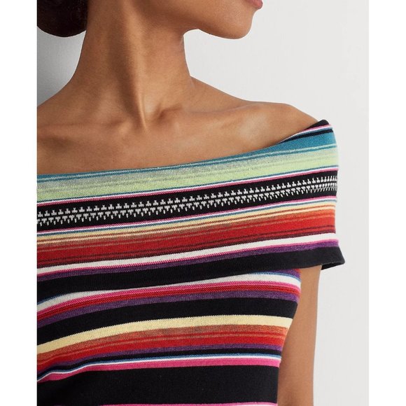 LAUREN RALPH LAUREN Striped Off-Shoulder Sweater Multi Color - NWT - Picture 2 of 4